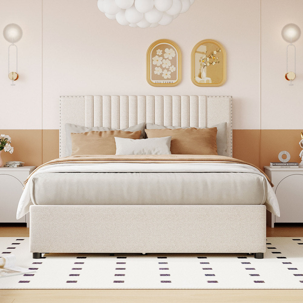 Upholstered Platform Bed with 2 Storage Drawers