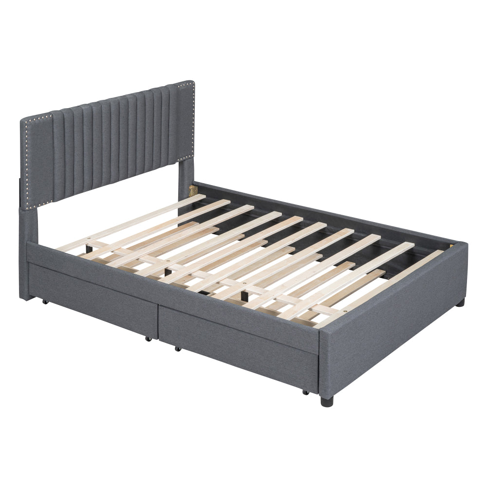 Upholstered Platform Bed with 2 Storage Drawers