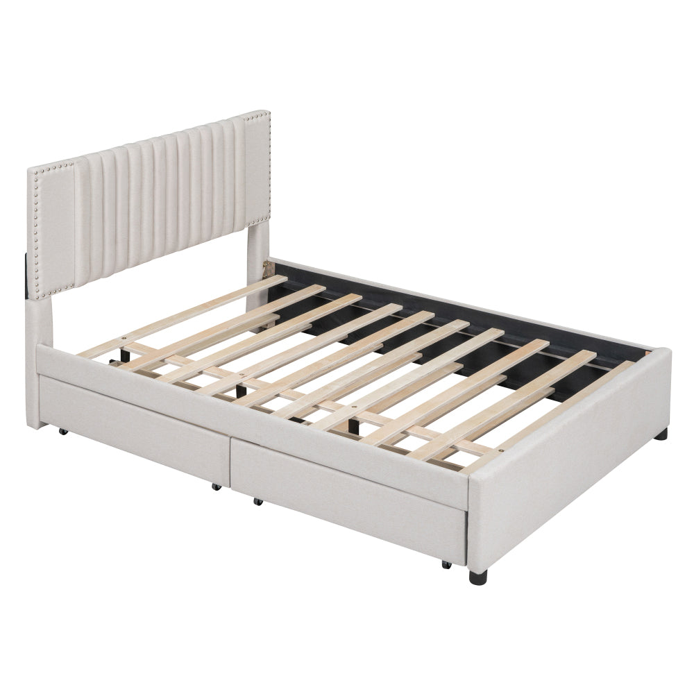 Upholstered Platform Bed with 2 Storage Drawers