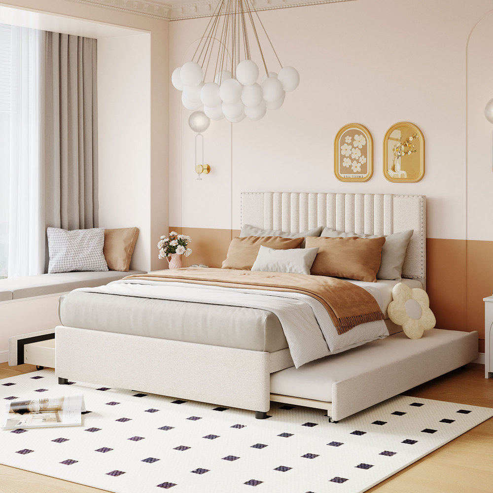 Upholstered Platform Bed with 2 Storage Drawers