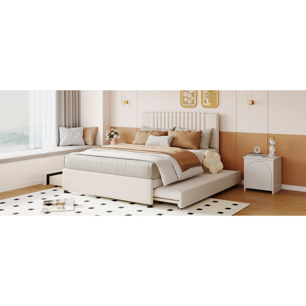 Upholstered Platform Bed with 2 Storage Drawers