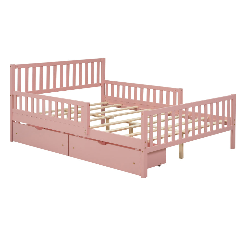 Wood Platform Bed with Guardrails on Both Sides