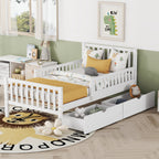 Wood Platform Bed with Guardrails on Both Sides