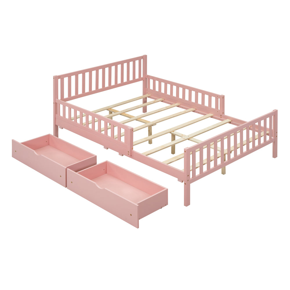 Wood Platform Bed with Guardrails on Both Sides
