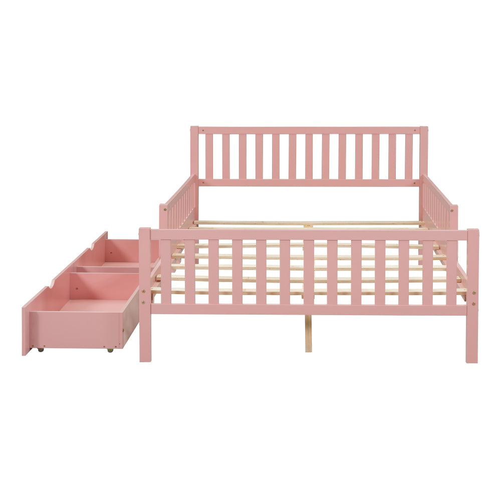 Wood Platform Bed with Guardrails on Both Sides