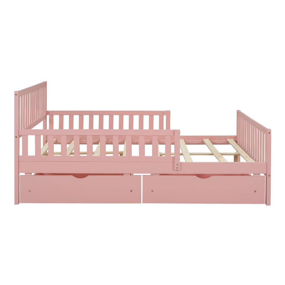Wood Platform Bed with Guardrails on Both Sides