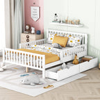 Wood Platform Bed with Guardrails on Both Sides