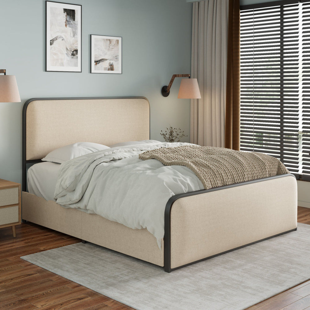 Upholstered Platform Bed with 4 Storage Drawers