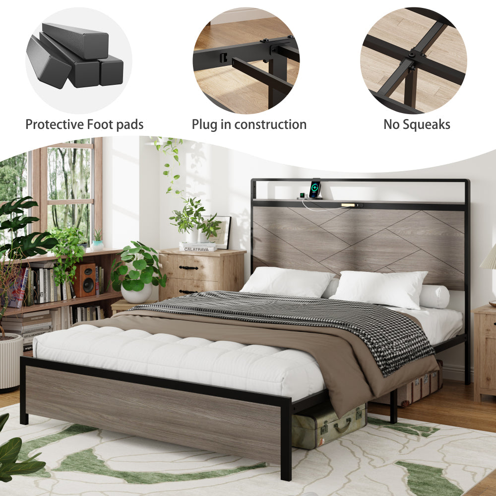 Wood & Metal Platform Bed