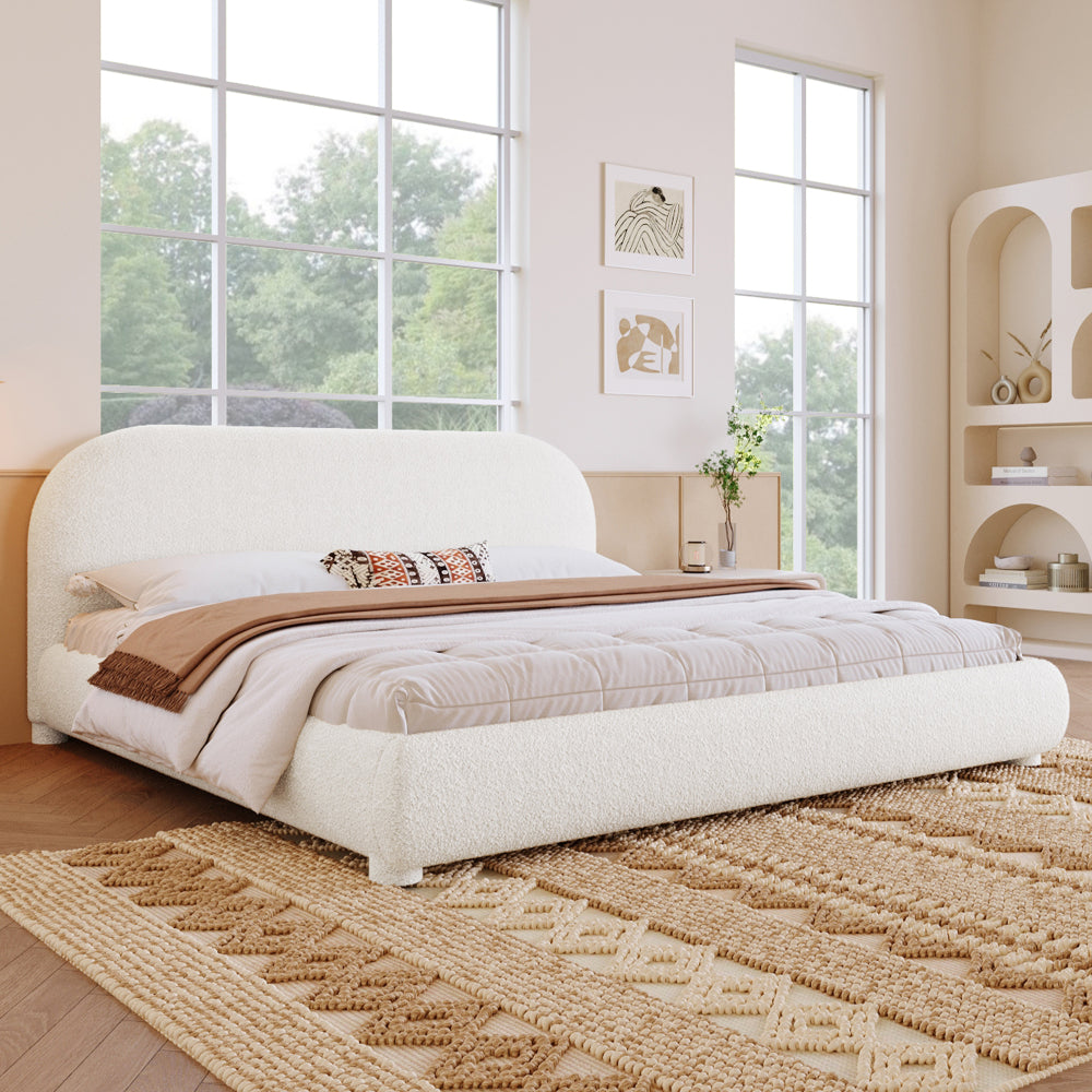 Boucle Upholstered Platform Bed