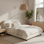 Cream Boucle Upholstered Platform Bed