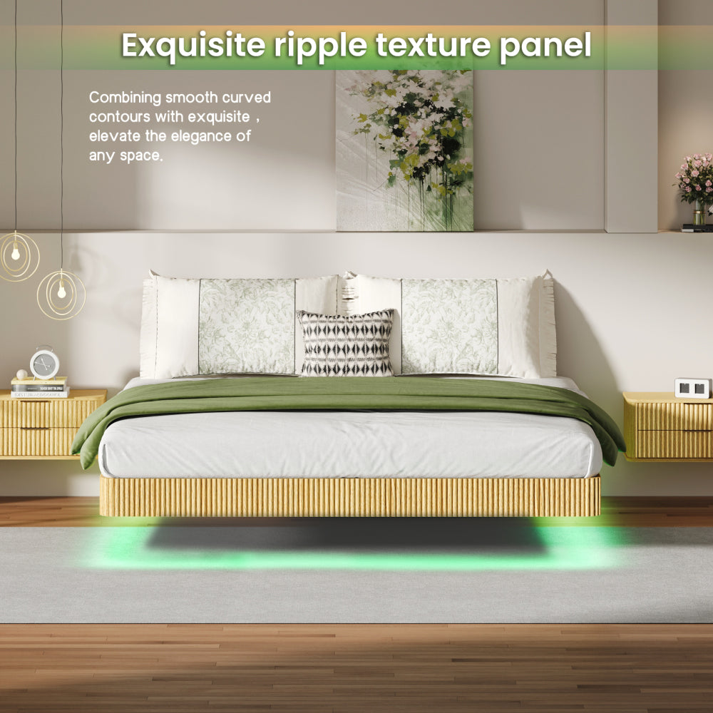 Oak King Floating Bed Frame with LED Lights