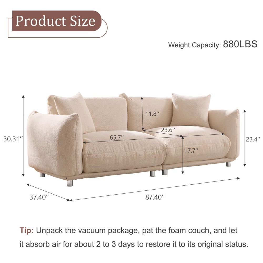 87.4" Sherpa Cloud 3-Seater Loveseat Sofa