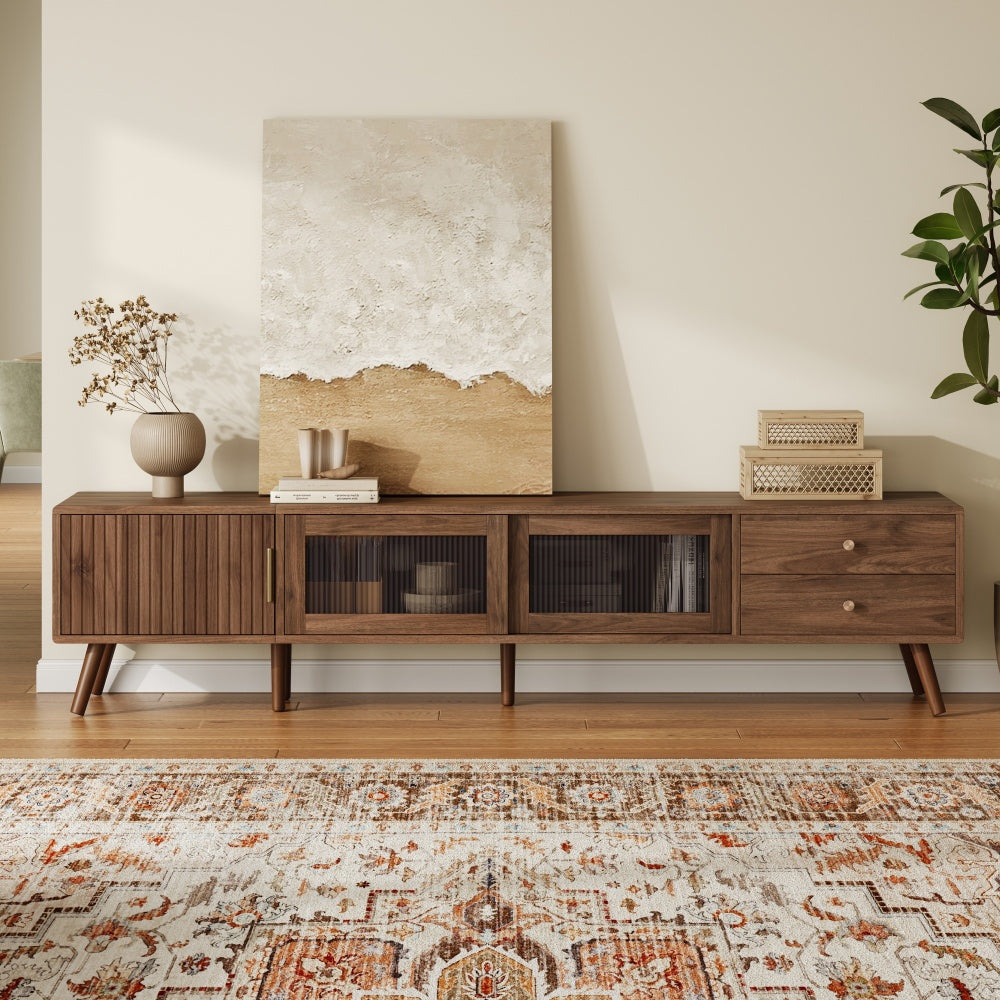 76" Modern Minimal Glass-Doors TV Stand for TVs