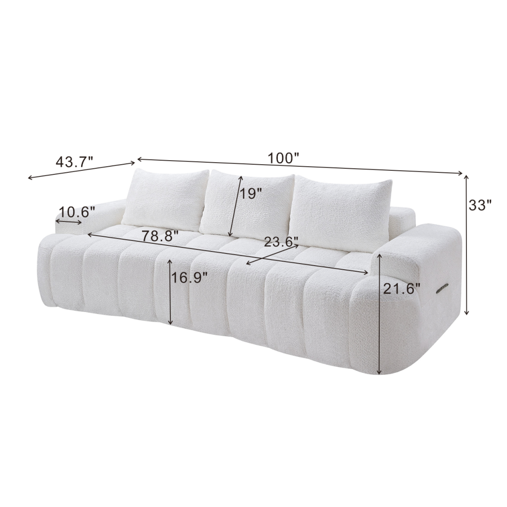 100" Extra Large Curved Front Sofa