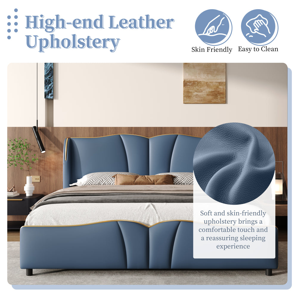 PU Leather Wingback Platform Bed