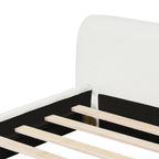 White Boucle Upholstered Low Profile Platform Bed