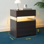 LED Nightstand with 3 Drawers & Acrylic Board — Multi-Color RGB LED Bedside Table | Modern Dresser | Spacious Nightstand Storage | Remote-Controlled Lighting | Bedroom, Living Room & Dorm | Particle Board + MDF | Grey+Gold