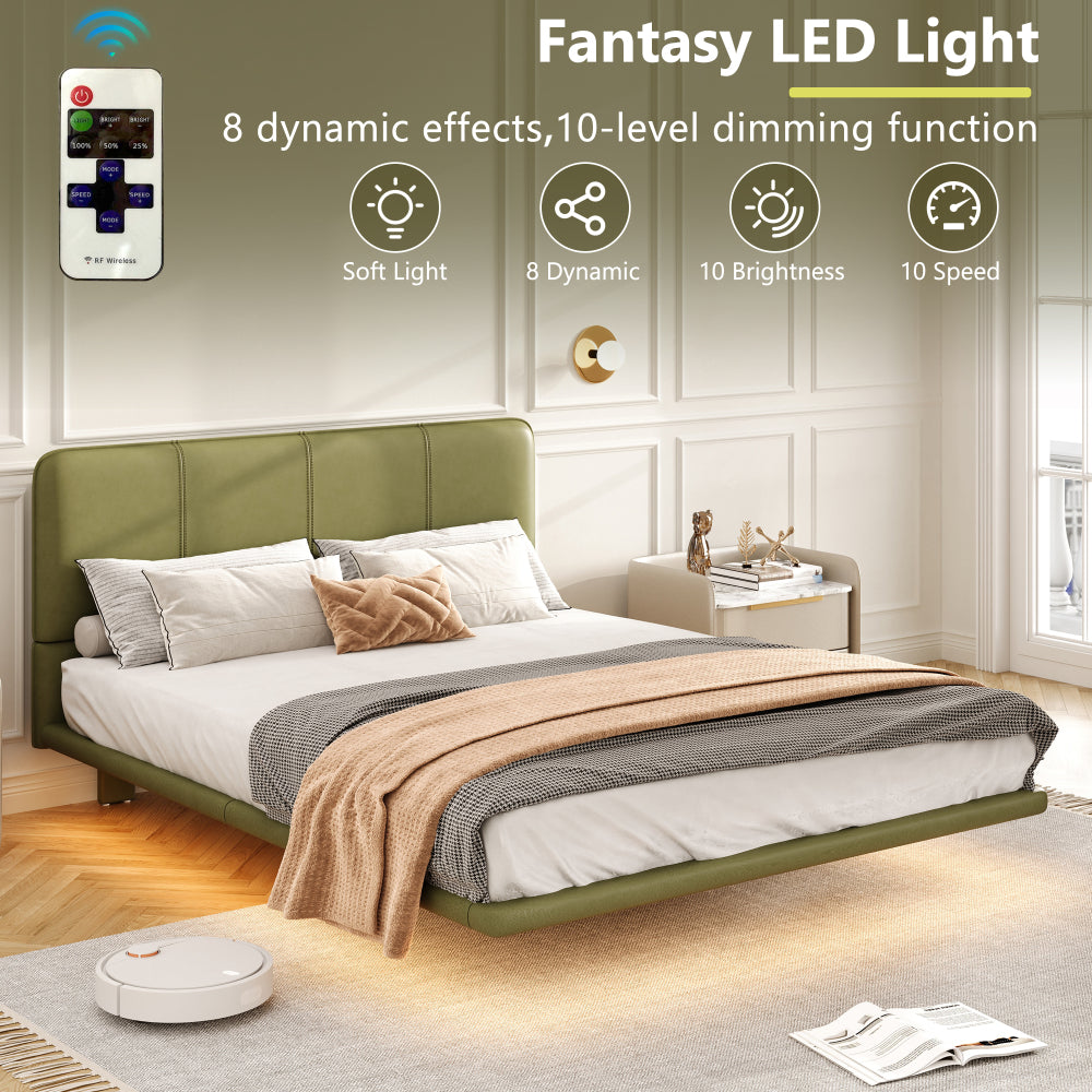 Floating PU Leather Platform Bed