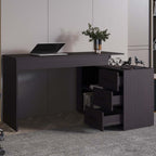 Wenge L-Shaped Desk with 3 Drawers and Storage