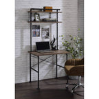 Rustic Oak and Black 2-Shelf Writing Desk