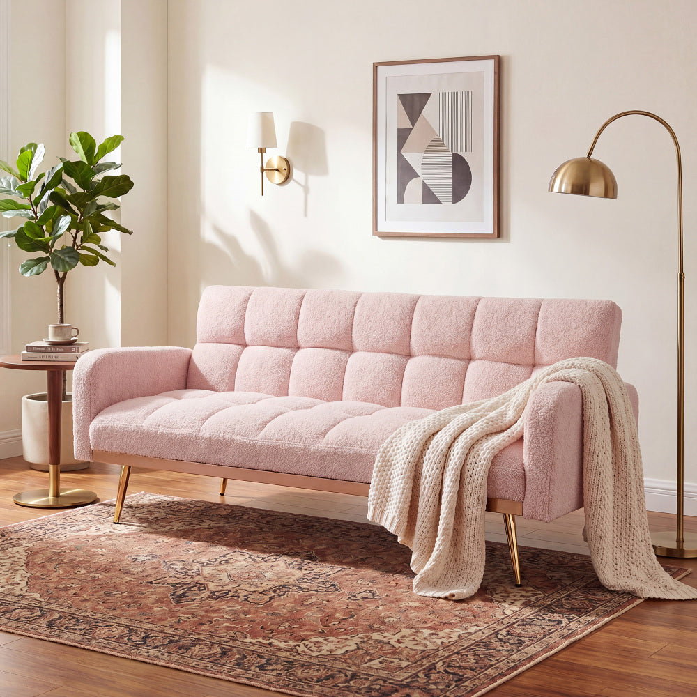 69" Soft Teddy Fleece Convertible Sofa Bed
