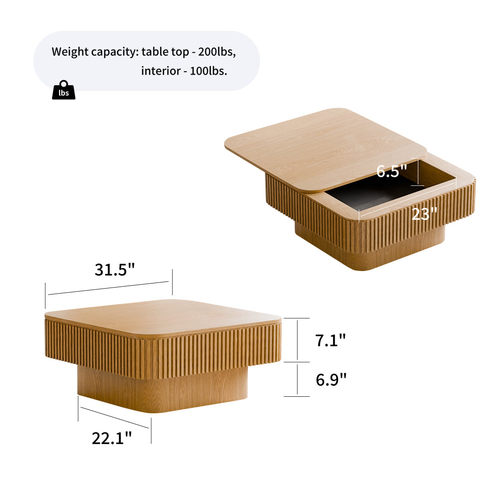 31.5'' Square Coffee Table with Storage Solid
