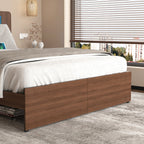 Wood Platform Bed with Bookshelf Storage Headboard