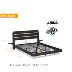 Wood Platform Bed with Bookshelf Storage Headboard
