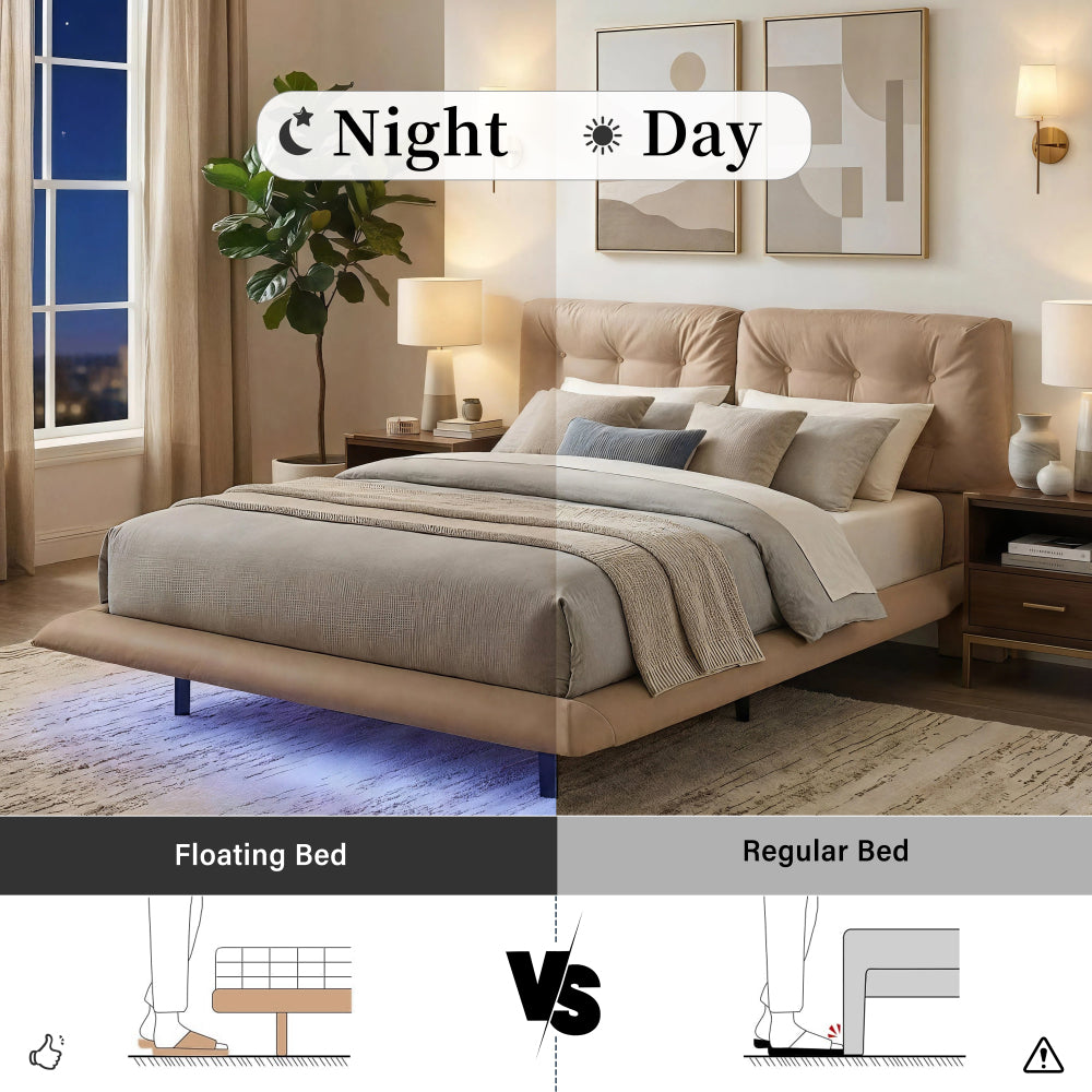 PU Leather Floating Platform Bed