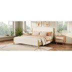 White Boucle Upholstered Platform Bed