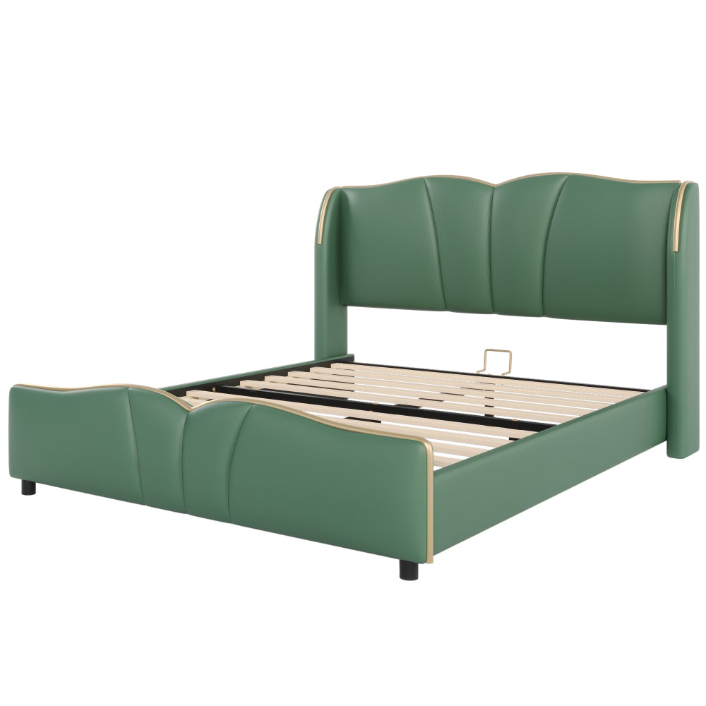 PU Leather Wingback Platform Bed
