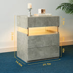 LED Nightstand with 3 Drawers & Acrylic Board — Multi-Color RGB LED Bedside Table | Modern Dresser | Spacious Nightstand Storage | Remote-Controlled Lighting | Bedroom, Living Room & Dorm | Particle Board + MDF | Grey+Gold