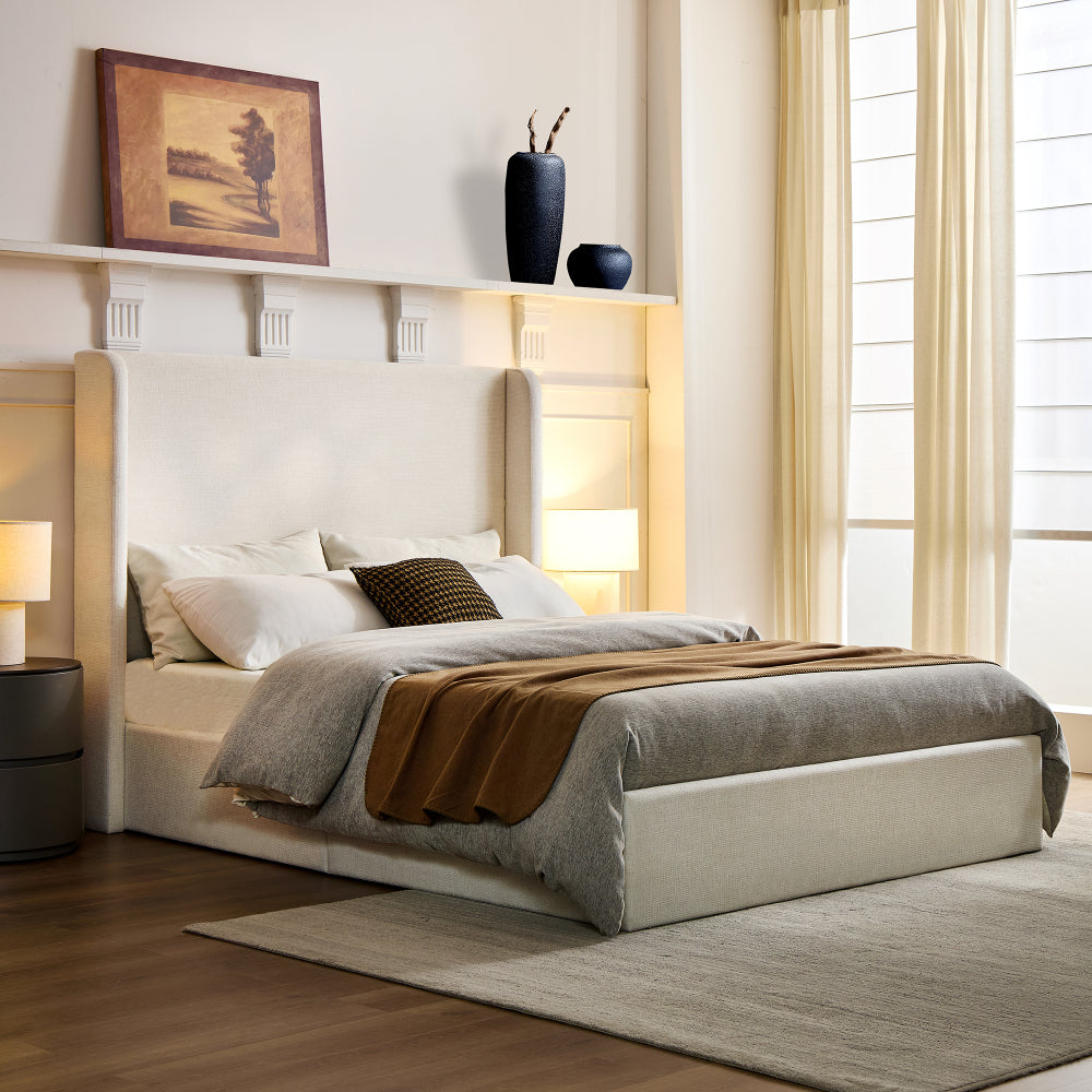 Upholstered Wingback Platform Bed