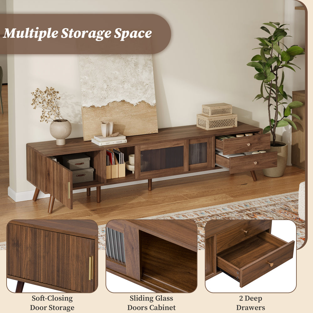 76" Modern Minimal Glass-Doors TV Stand for TVs