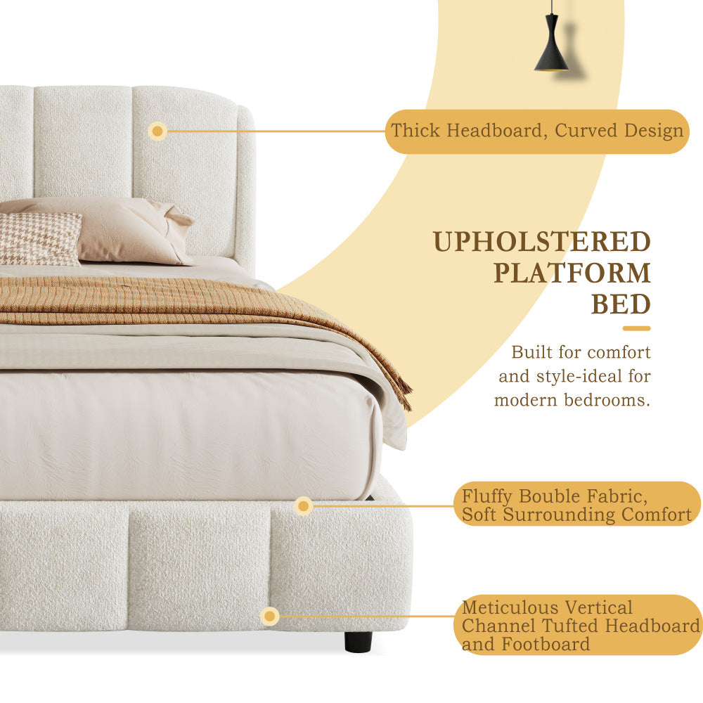 Boucle Upholstered Platform Bed