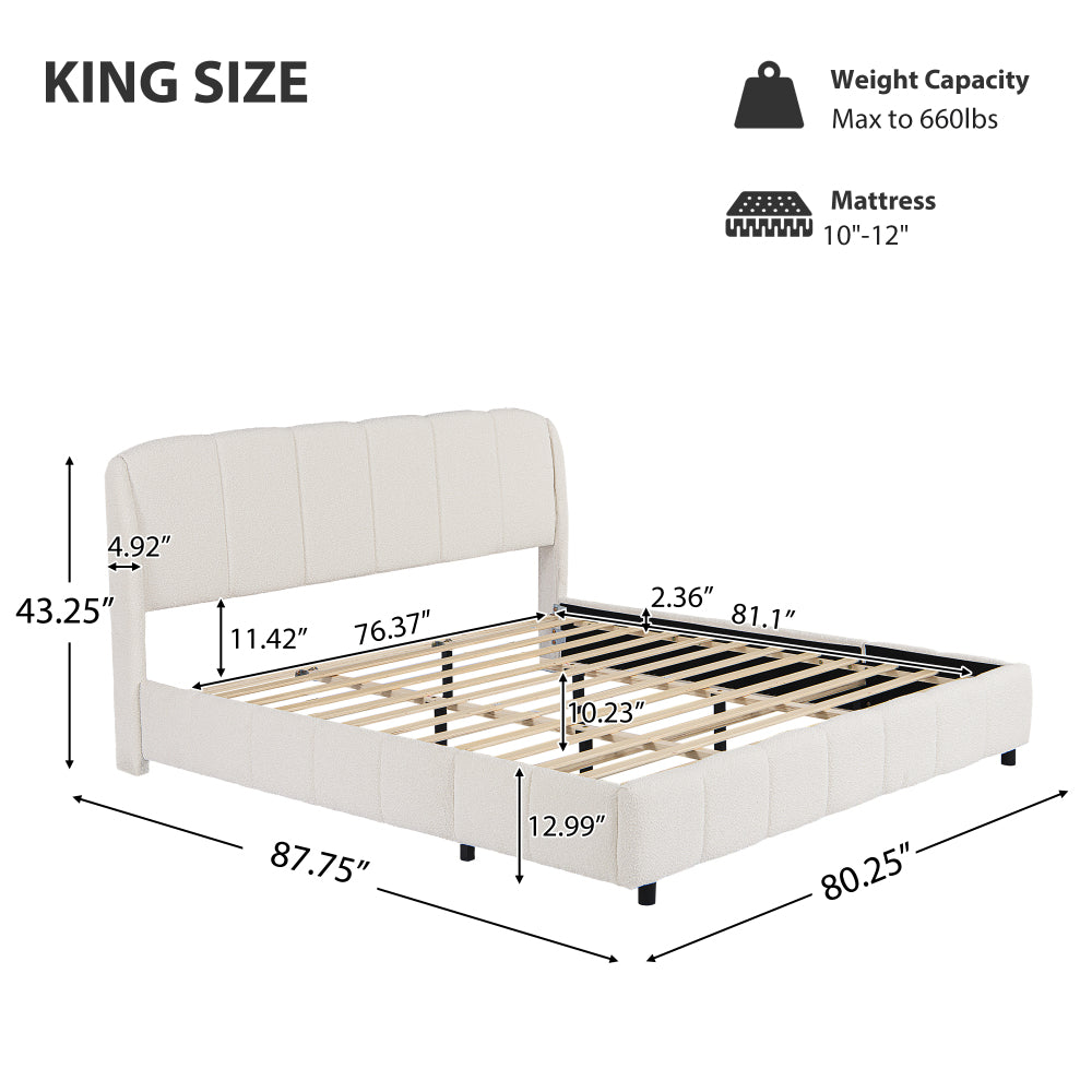 Boucle Upholstered Platform Bed
