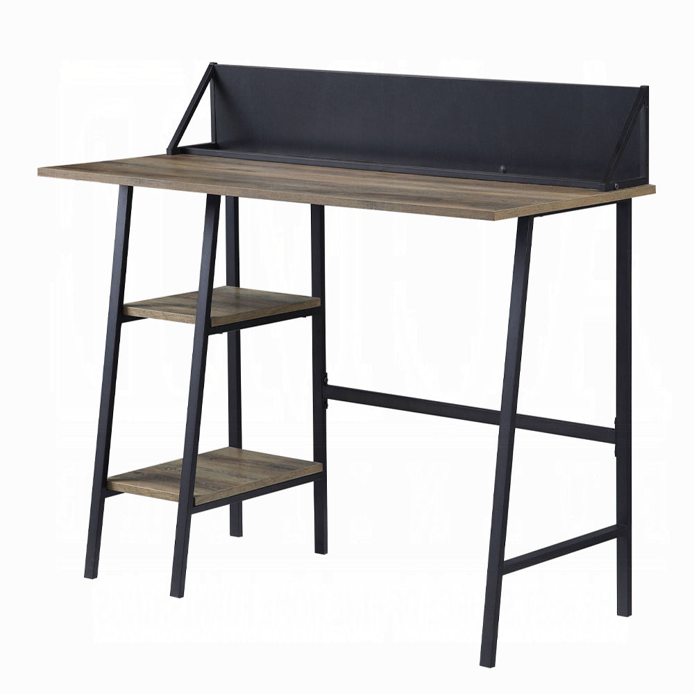 Rustic Oak and Black 2-Shelf Writing Desk