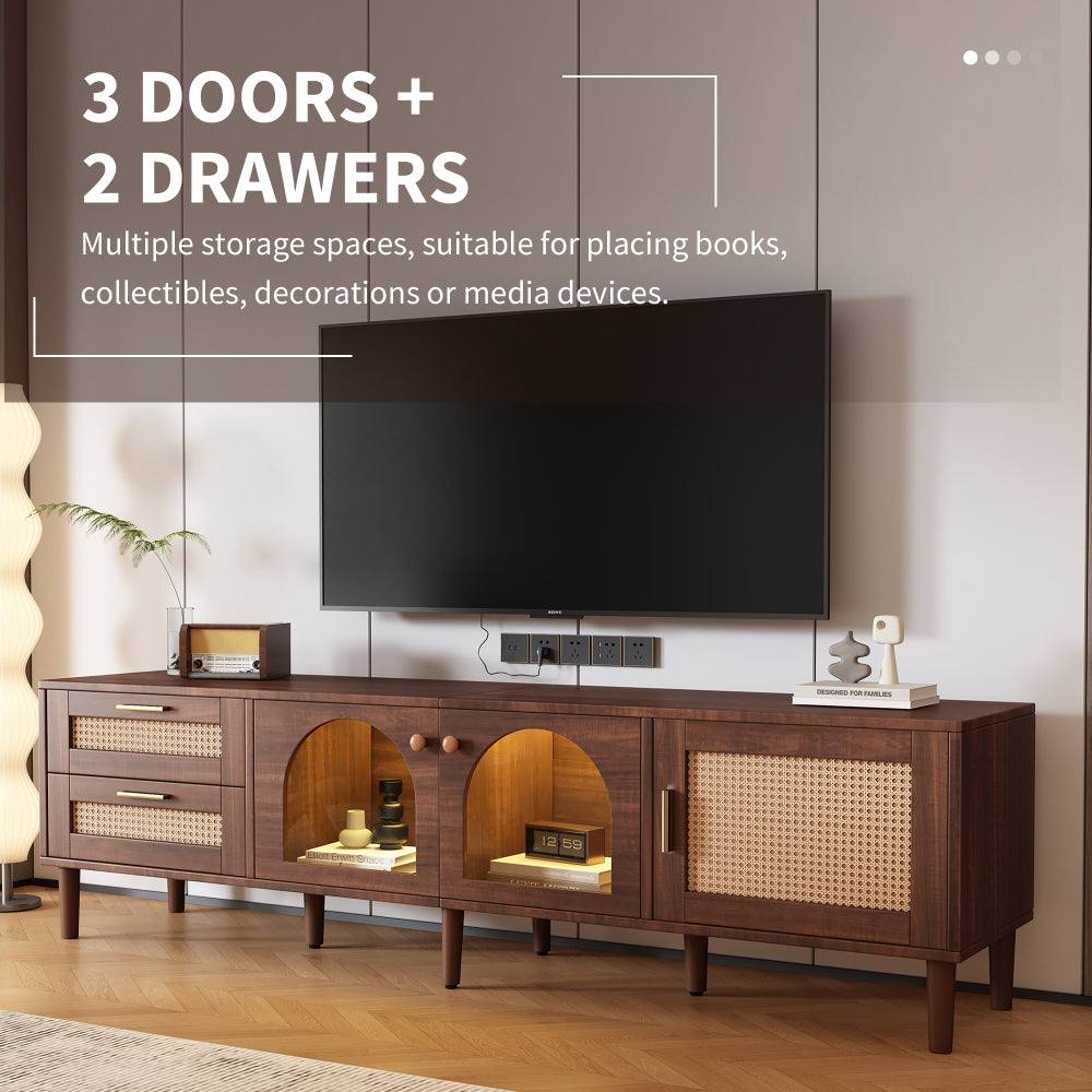 Rattan TV Stand with 3 Cabinets & 2 Drawers