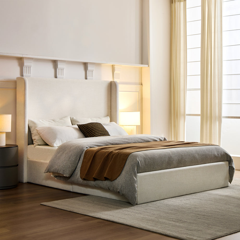 Upholstered Wingback Platform Bed