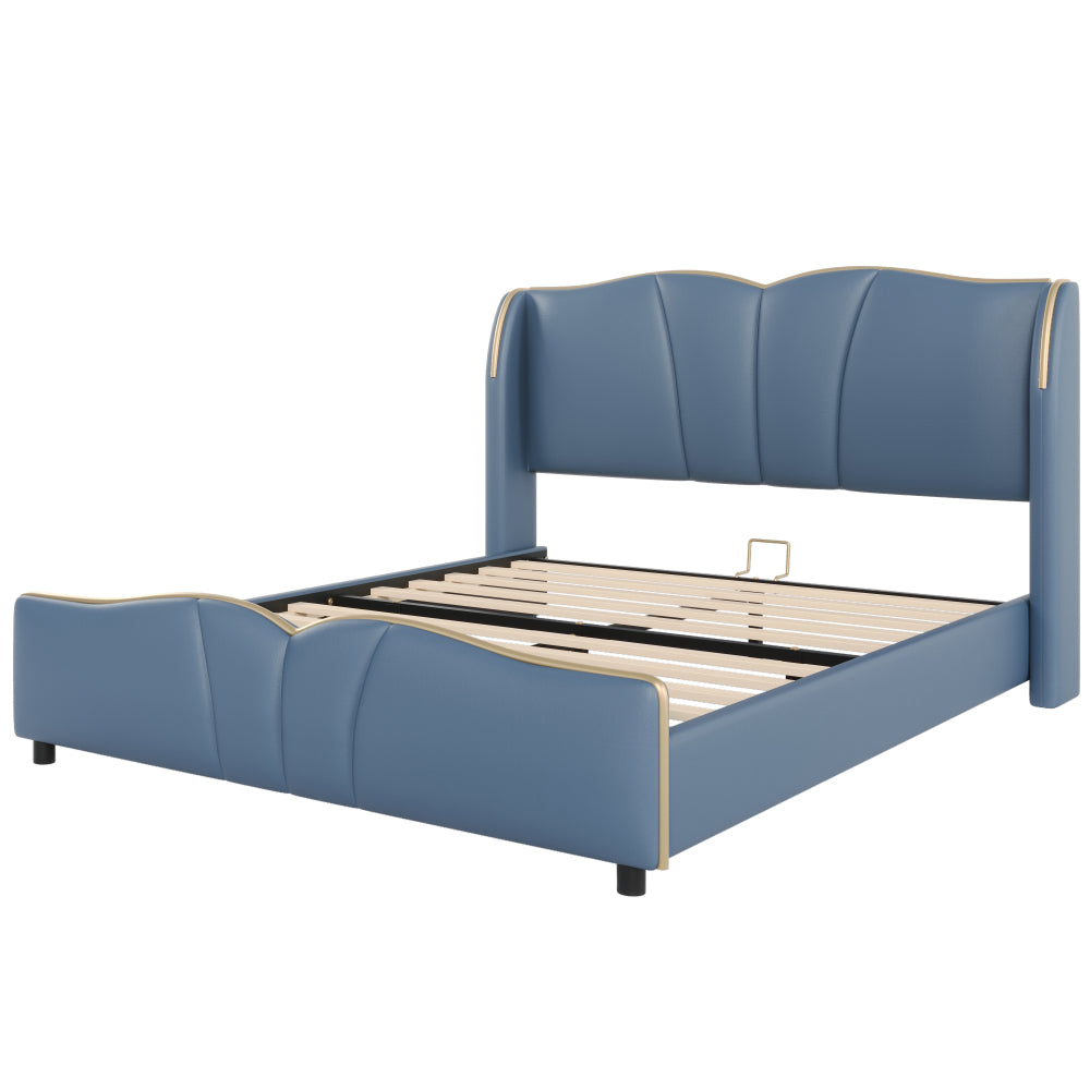 PU Leather Wingback Platform Bed
