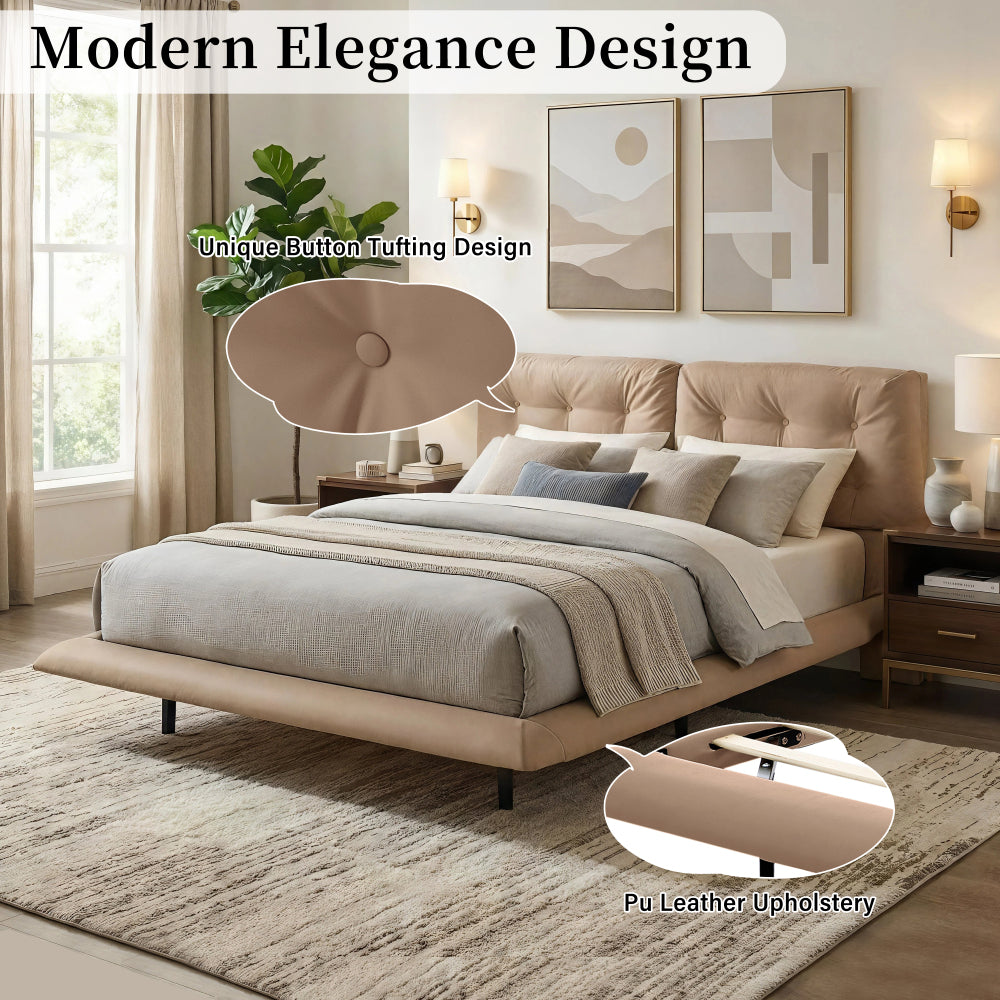 PU Leather Floating Platform Bed