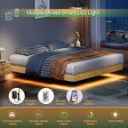 Oak King Floating Bed Frame with LED Lights