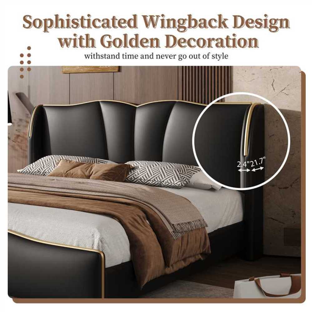 PU Leather Wingback Platform Bed