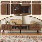 76" Modern Minimal Glass-Doors TV Stand for TVs