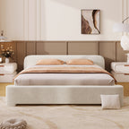 White Boucle Upholstered Low Profile Platform Bed