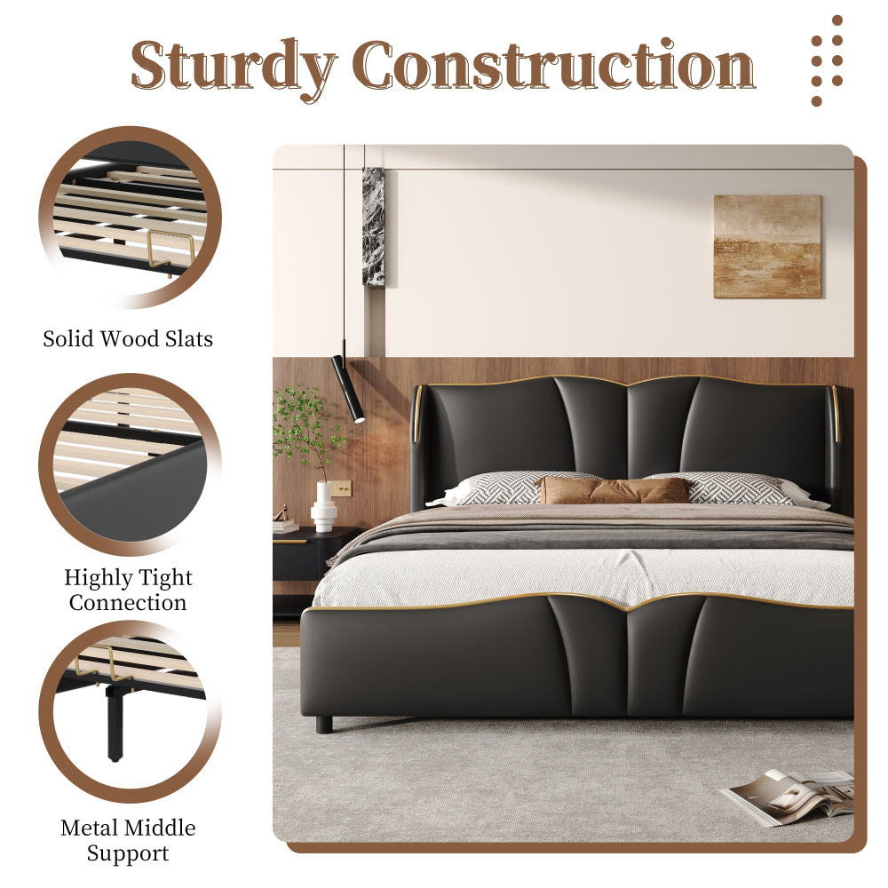 PU Leather Wingback Platform Bed