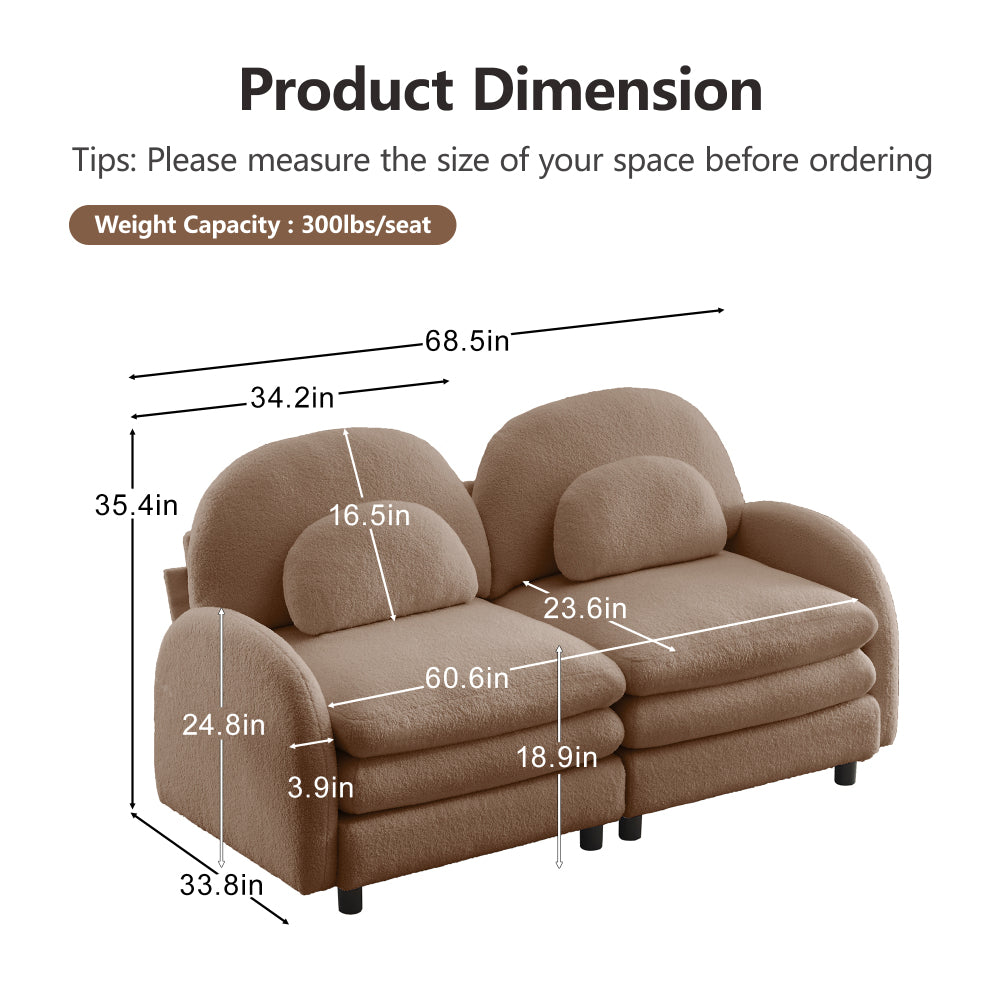 2-Seat Modular Teddy Fabric Cloud Sofa