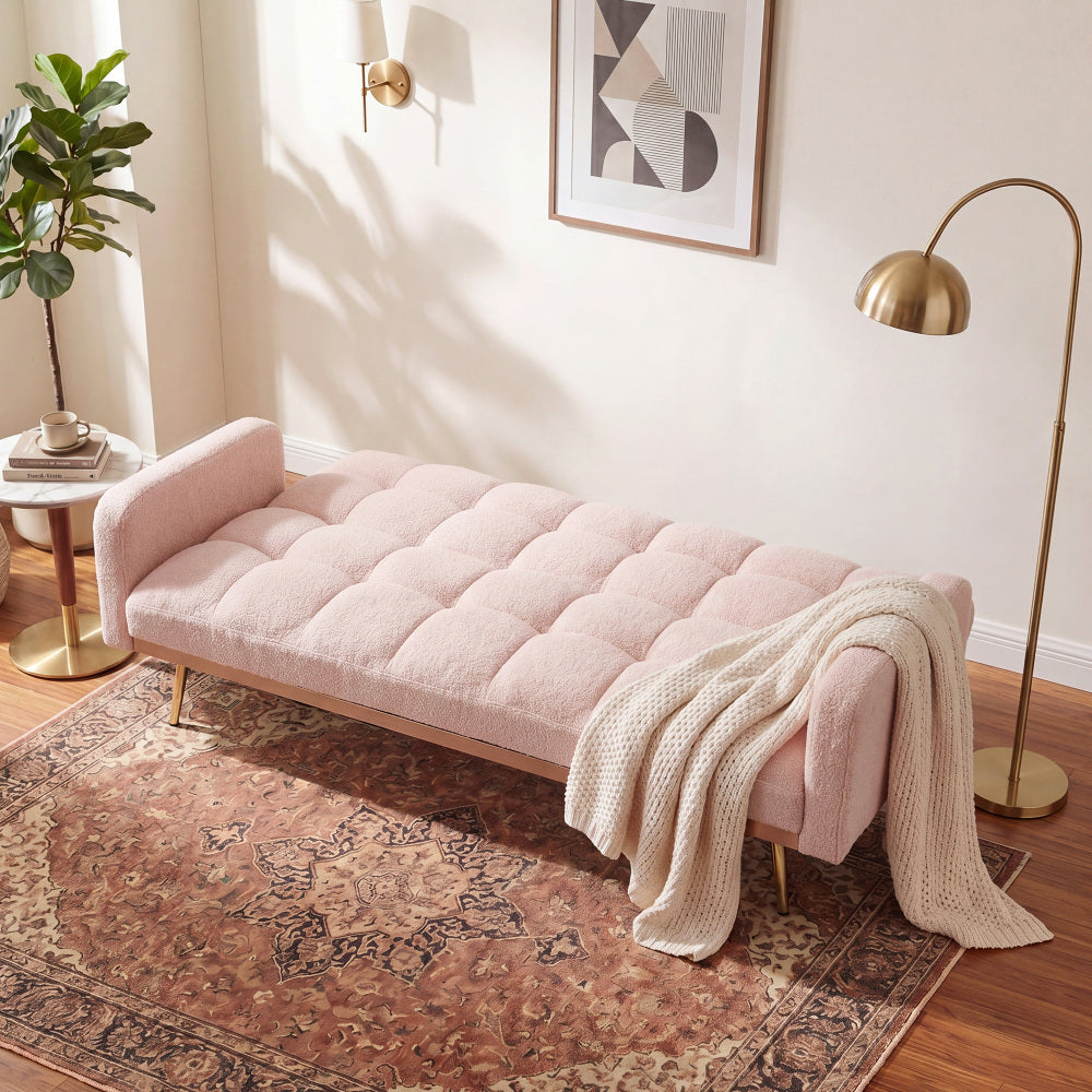 69" Soft Teddy Fleece Convertible Sofa Bed