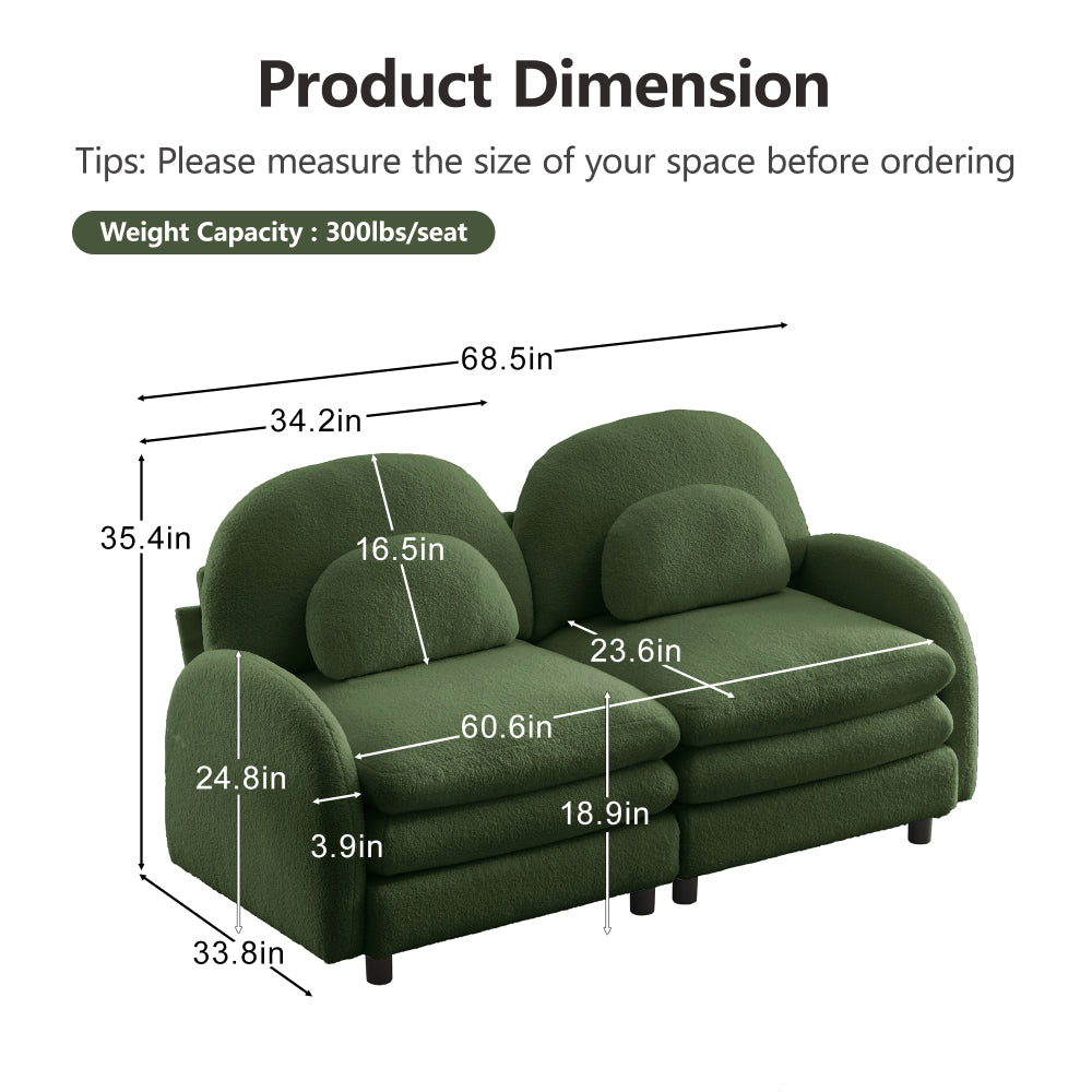 2-Seat Modular Teddy Fabric Cloud Sofa